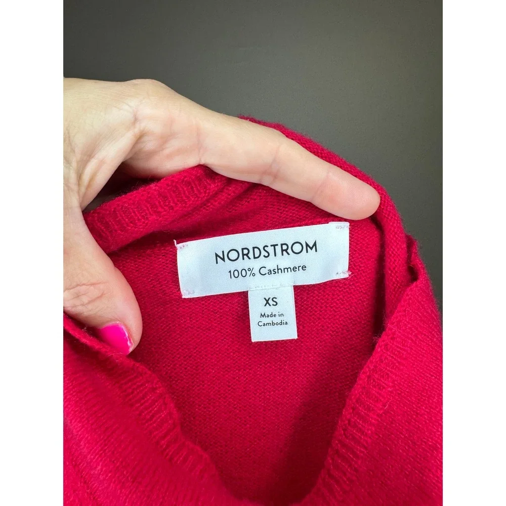 Nordstrom 100% Cashmere Mock Neck Sweater Red Long Sleeve XS Womens